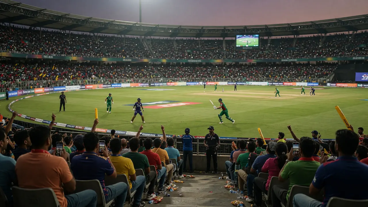 Wide evening view of a packed cricket stadium with the field lit for a limited-overs fixture, used as the hero image for a retrospective on the RCB vs SRH IPL 2026 opener fantasy card